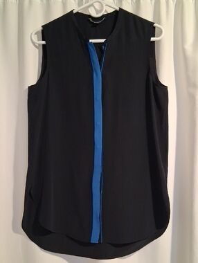 Vince M Silk sleeveless Blouse Navy Blue Tunic Formal Career